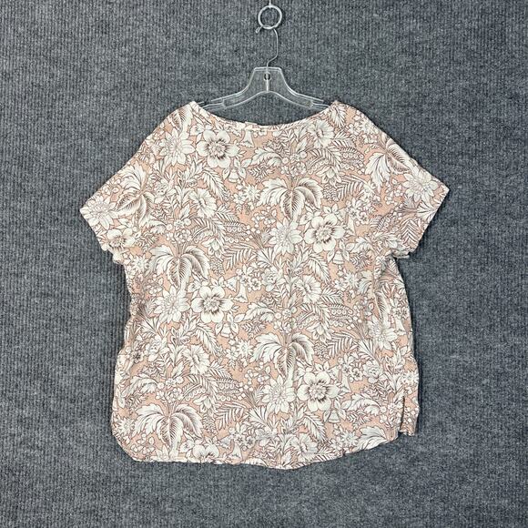 C&C California Womens Blouse Size 1X Floral Linen Short Sleeve Boho Tropical - Picture 6 of 8